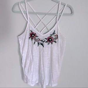 A&F White Cotton Tank w/ Embroider Flowers - M